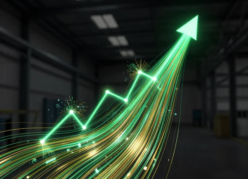 Abstract digital visualization of financial growth and rising percentage indicators.