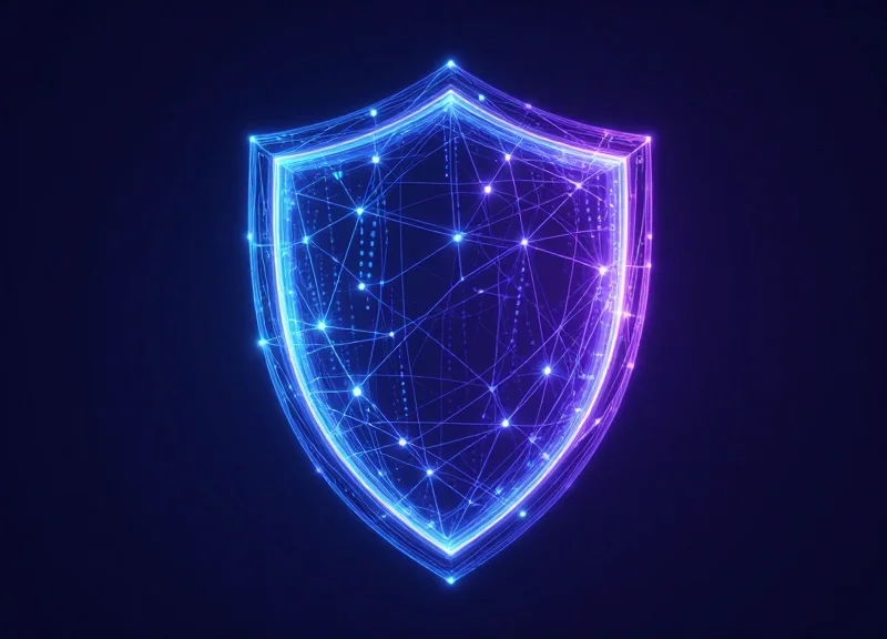 A conceptual digital shield representing cybersecurity and data protection in a hospital network