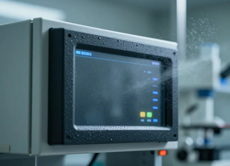 An industrial ESL being tested with water and chemical spray in a laboratory setting