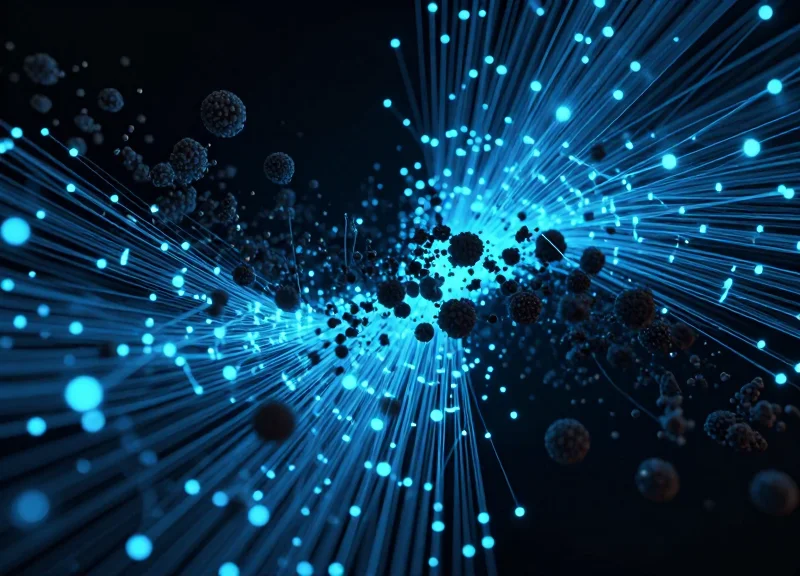 Abstract visualization of glowing data streams representing efficiency and waste reduction.