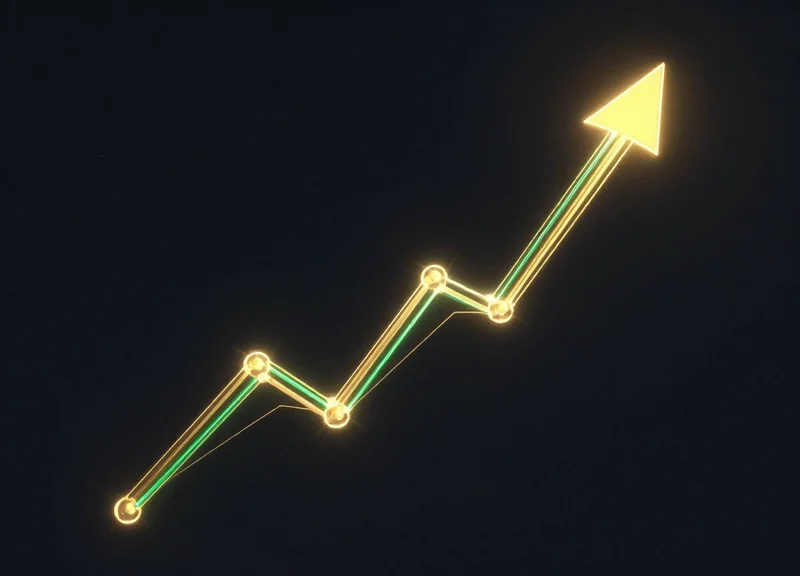 Conceptual visualization of financial growth and ROI through glowing upward light trails.