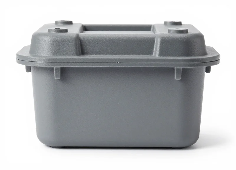 Close-up of high-performance polymer casing components with matte and metallic finishes.