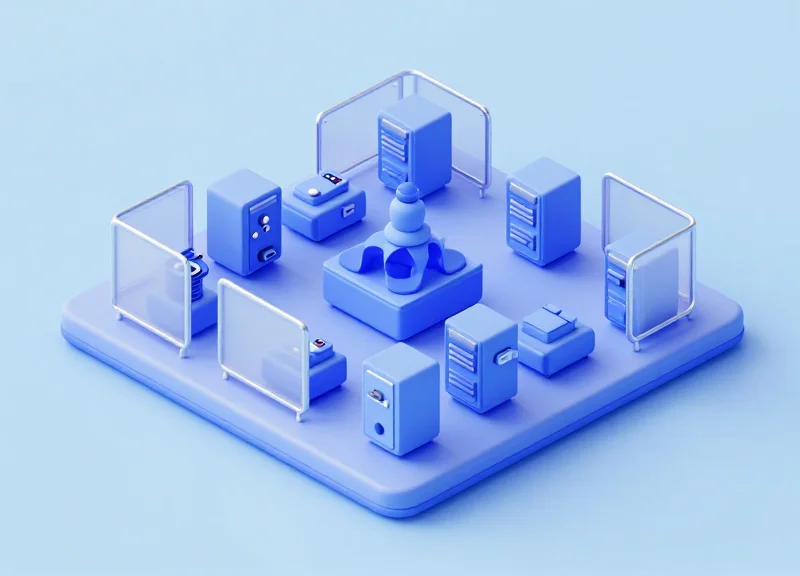 Isometric view of an assembly station with signal shielding plates.