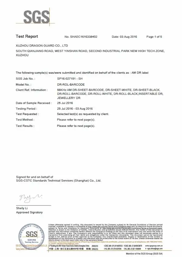 SGS Inspection Certificate
